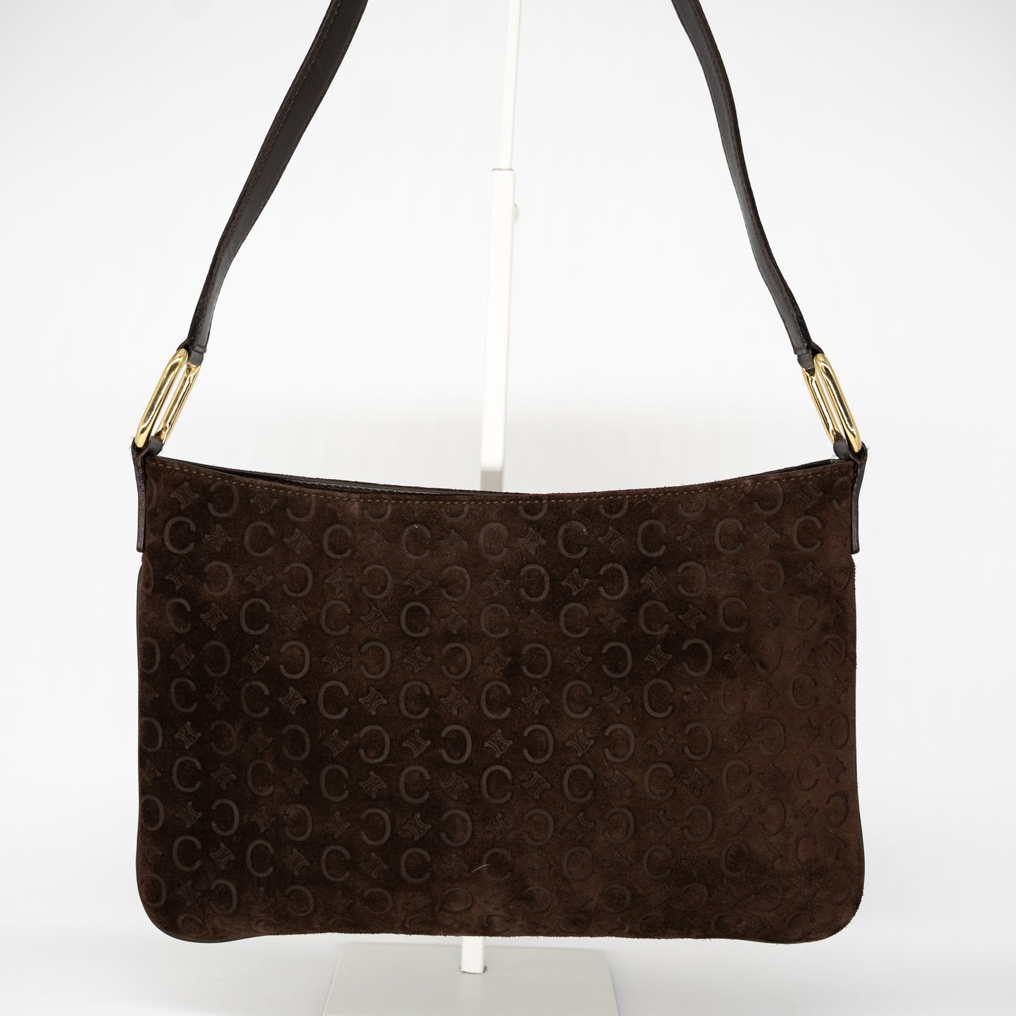 Celine Vintage Logo Suede Shoulder Bag