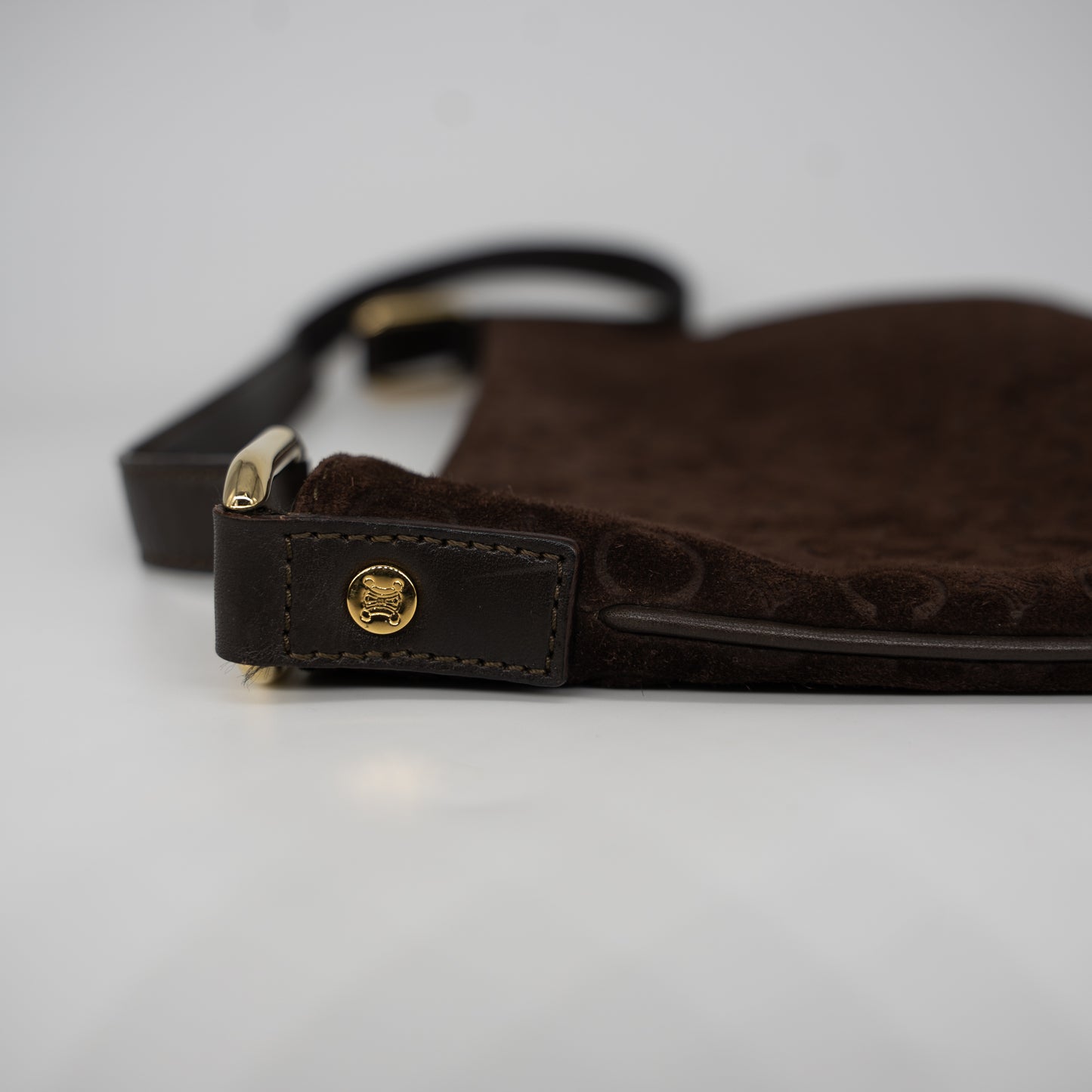 Celine Vintage Logo Suede Shoulder Bag