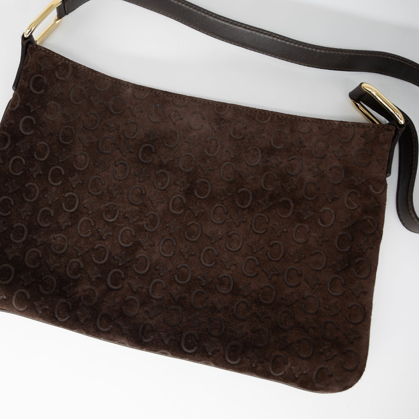 Celine Vintage Logo Suede Shoulder Bag