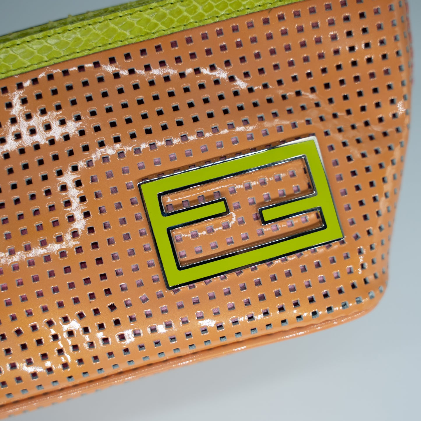 Fendi FF Logo Patent Leather Python Pochette