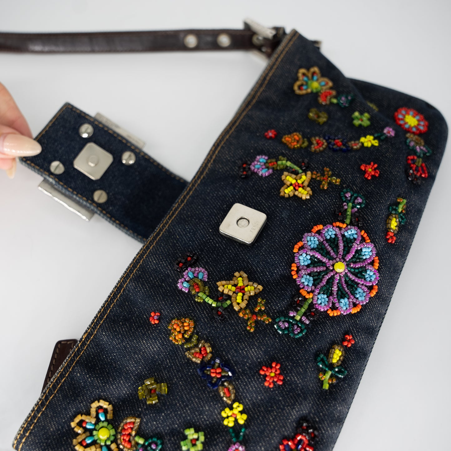 Fendi Beaded Denim Baguette