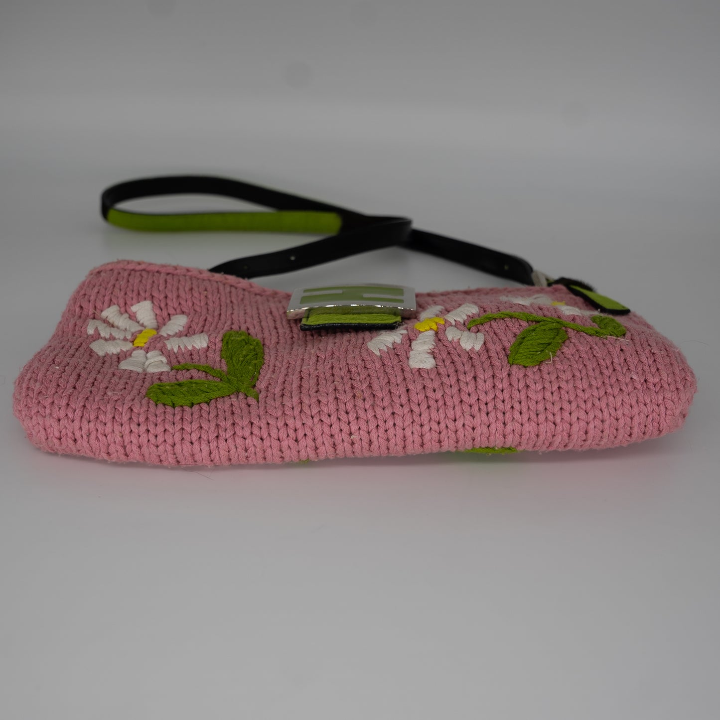 Fendi Knit Embroidered Floral Pony Hair Baguette