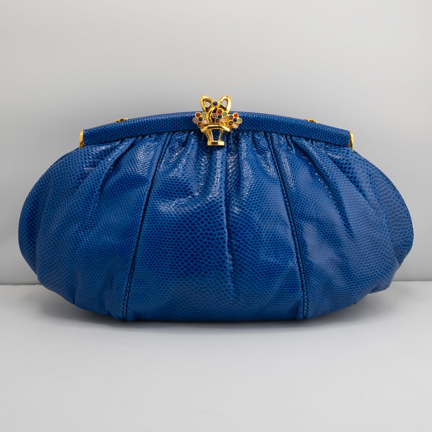 Judith Leiber Vintage Lizard Blue Clutch Evening Bag