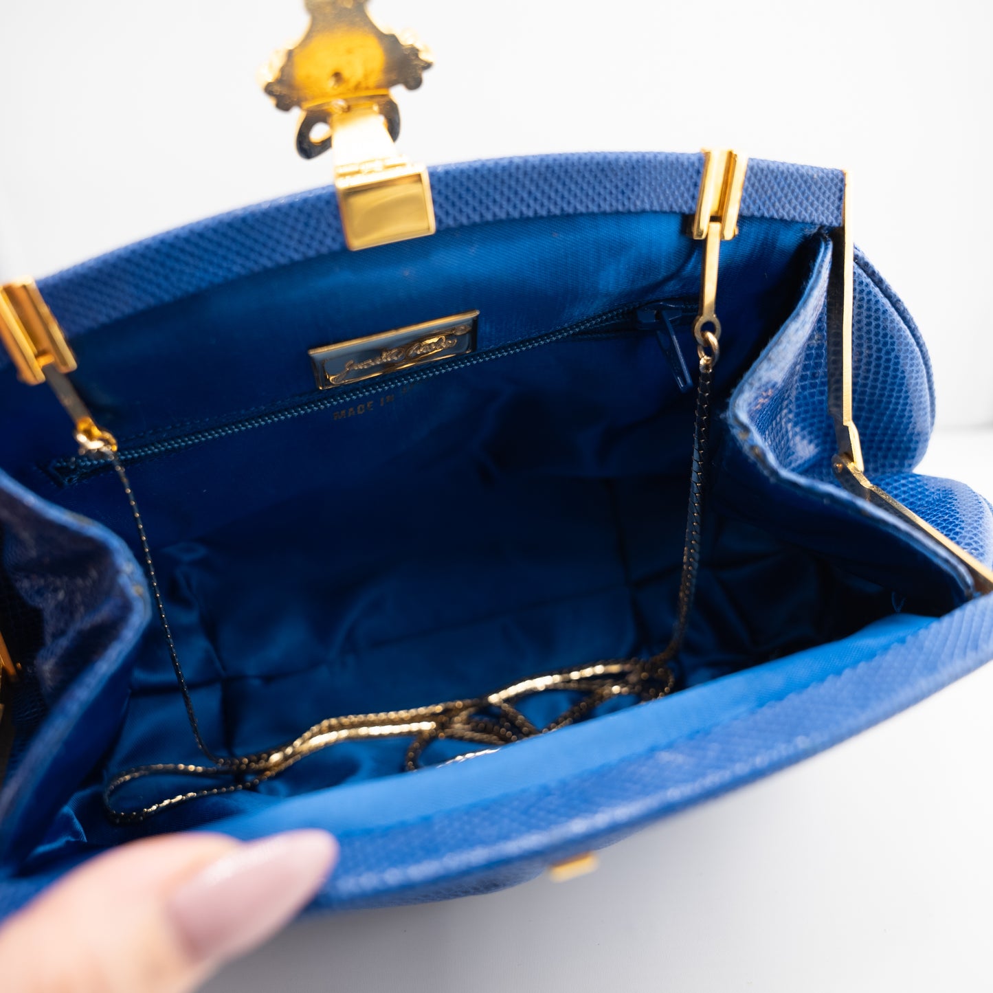 Judith Leiber Vintage Lizard Blue Clutch Evening Bag