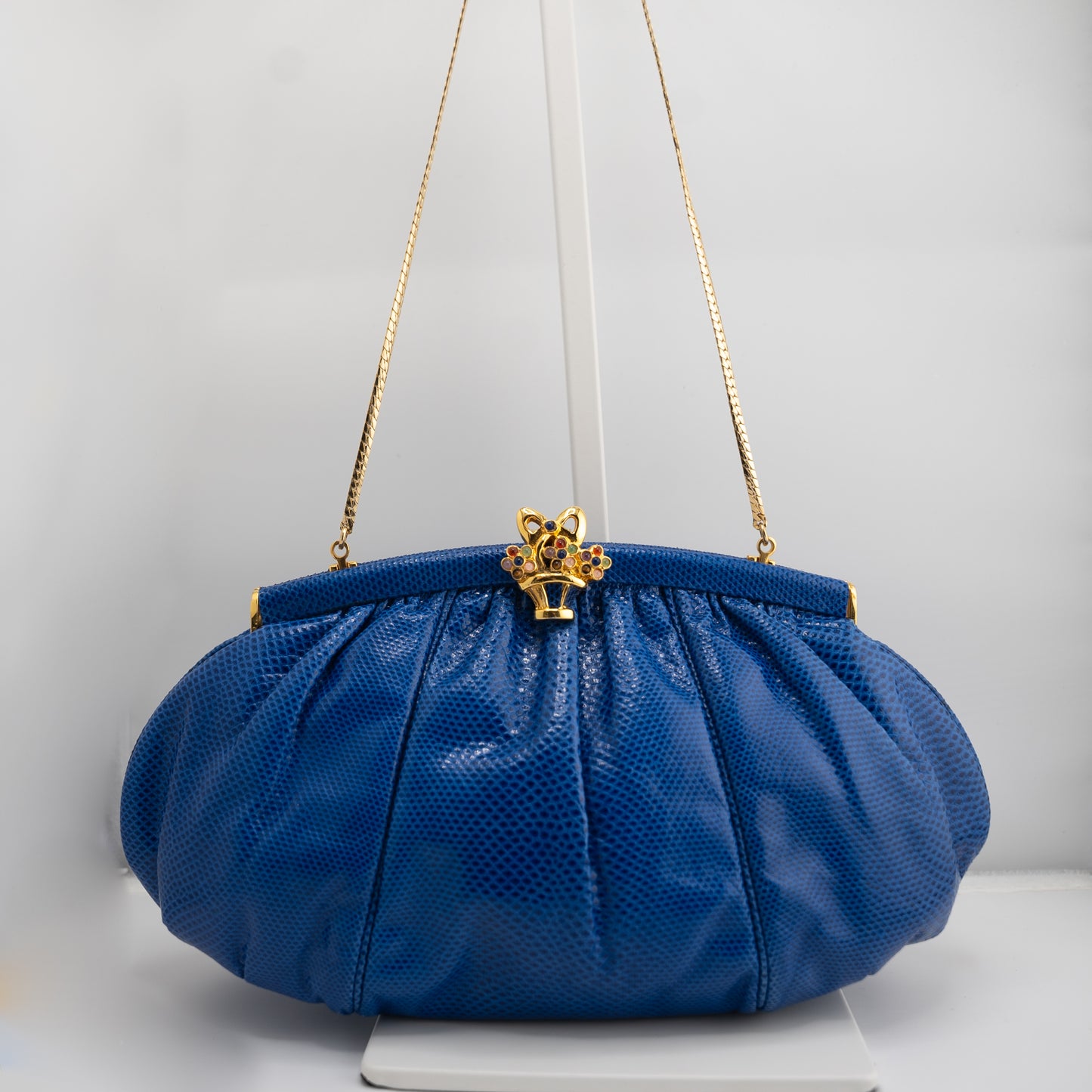 Judith Leiber Vintage Lizard Blue Clutch Evening Bag