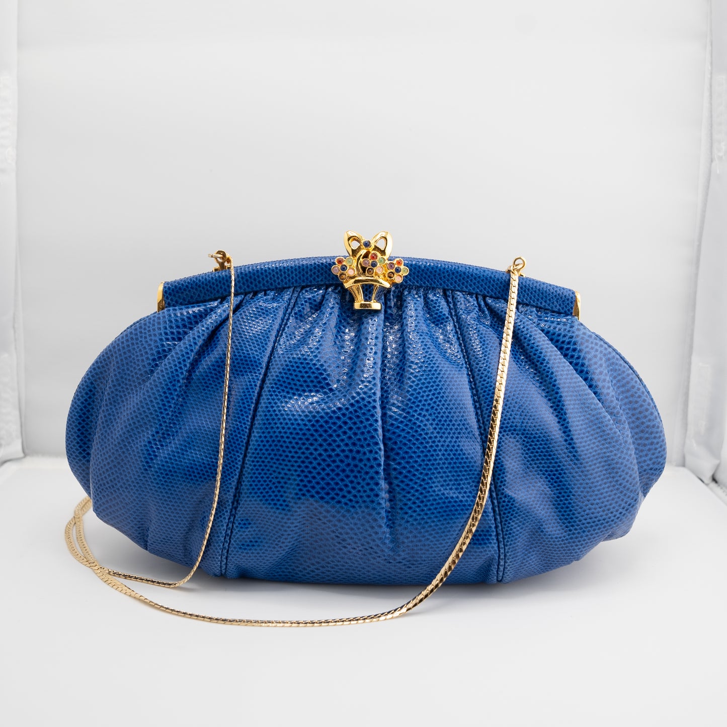 Judith Leiber Vintage Lizard Blue Clutch Evening Bag