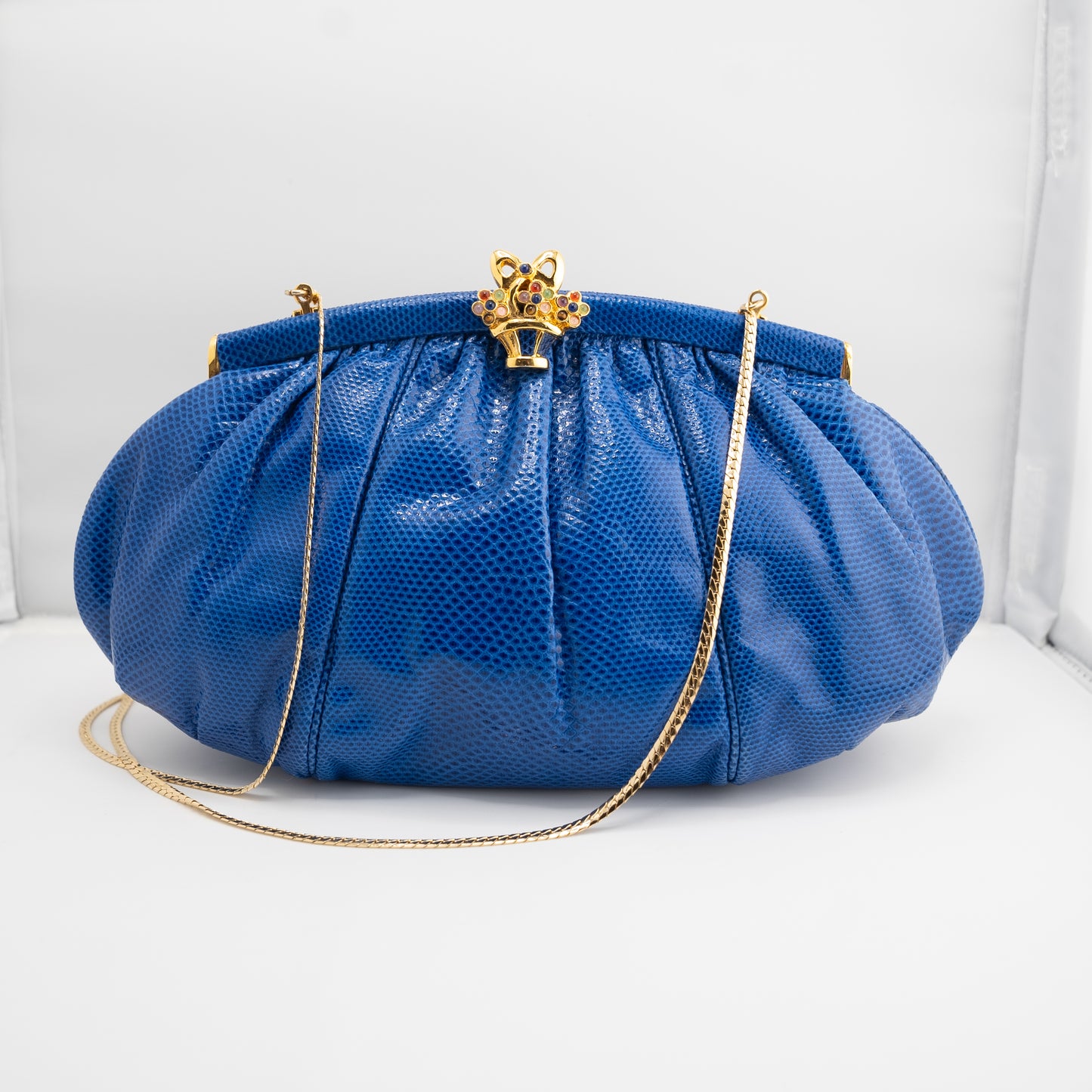 Judith Leiber Vintage Lizard Blue Clutch Evening Bag