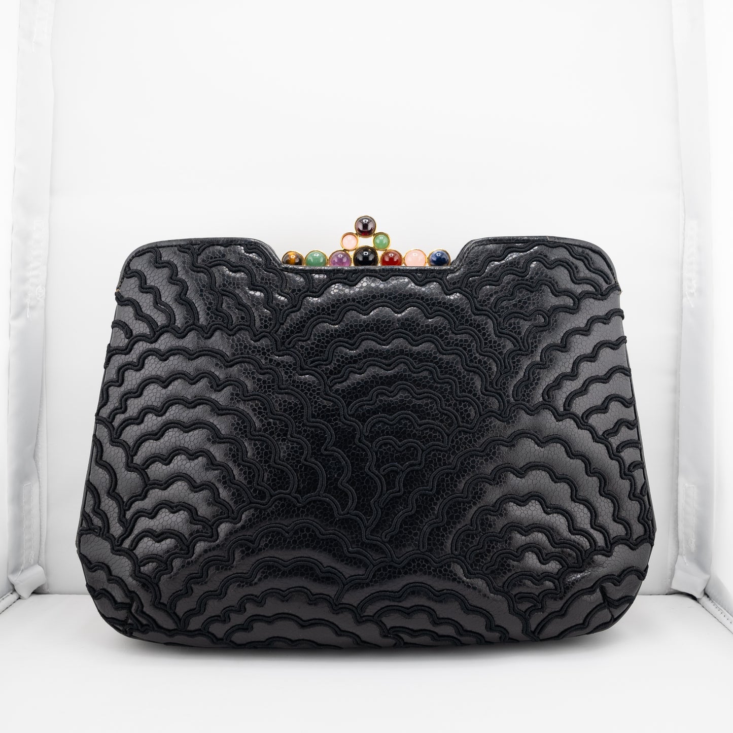 Judith Leiber Rare Vintage Shoulder Bag Crystal Gemstone Black Exotic Embroidered