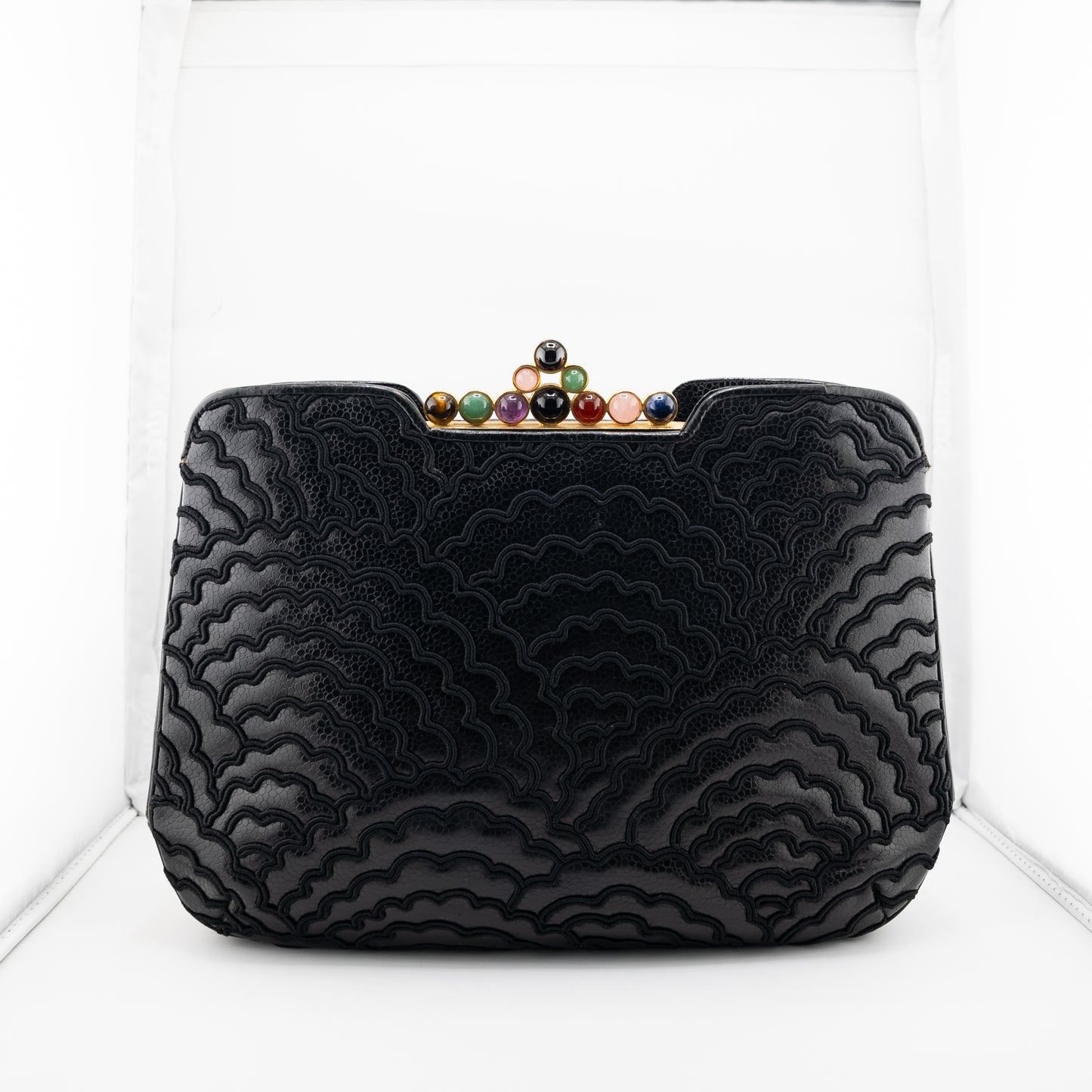 Judith Leiber Rare Vintage Shoulder Bag Crystal Gemstone Black Exotic Embroidered