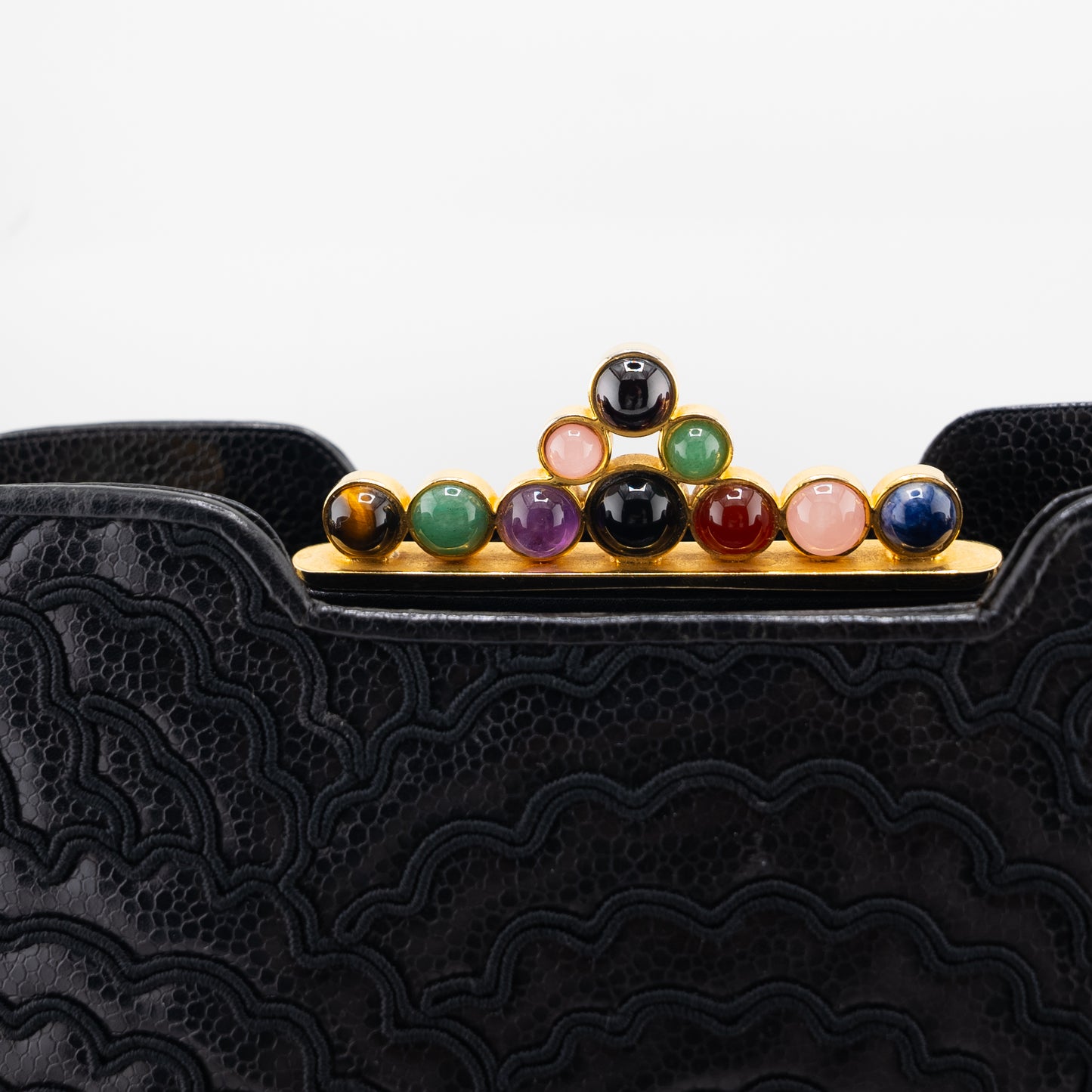 Judith Leiber Rare Vintage Shoulder Bag Crystal Gemstone Black Exotic Embroidered