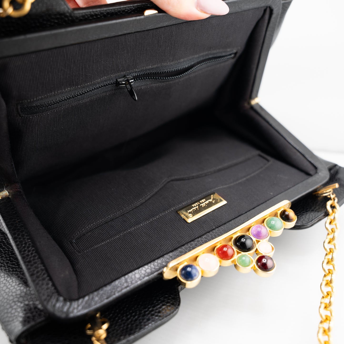 Judith Leiber Rare Vintage Shoulder Bag Crystal Gemstone Black Exotic Embroidered