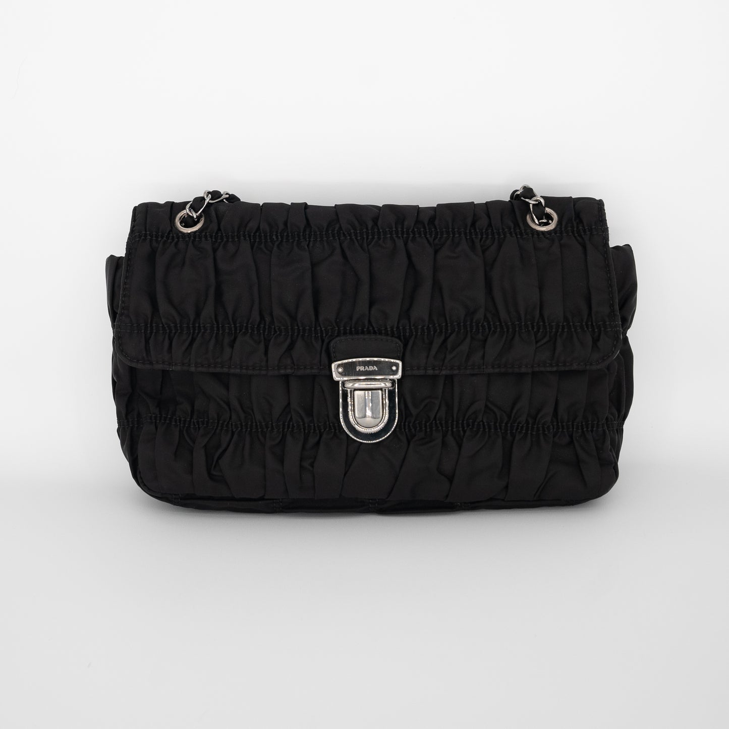 Prada Nylon Crossbody Tessuto Gaufre Shoulder Bag Silver Hardware