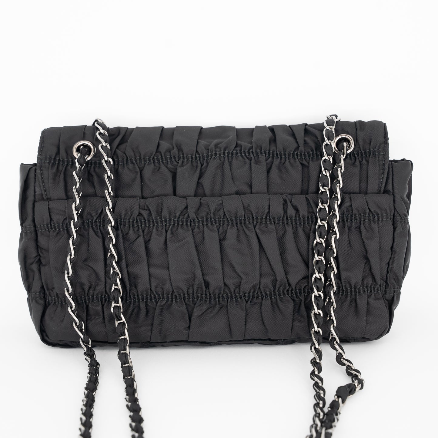 Prada Nylon Crossbody Tessuto Gaufre Shoulder Bag Silver Hardware
