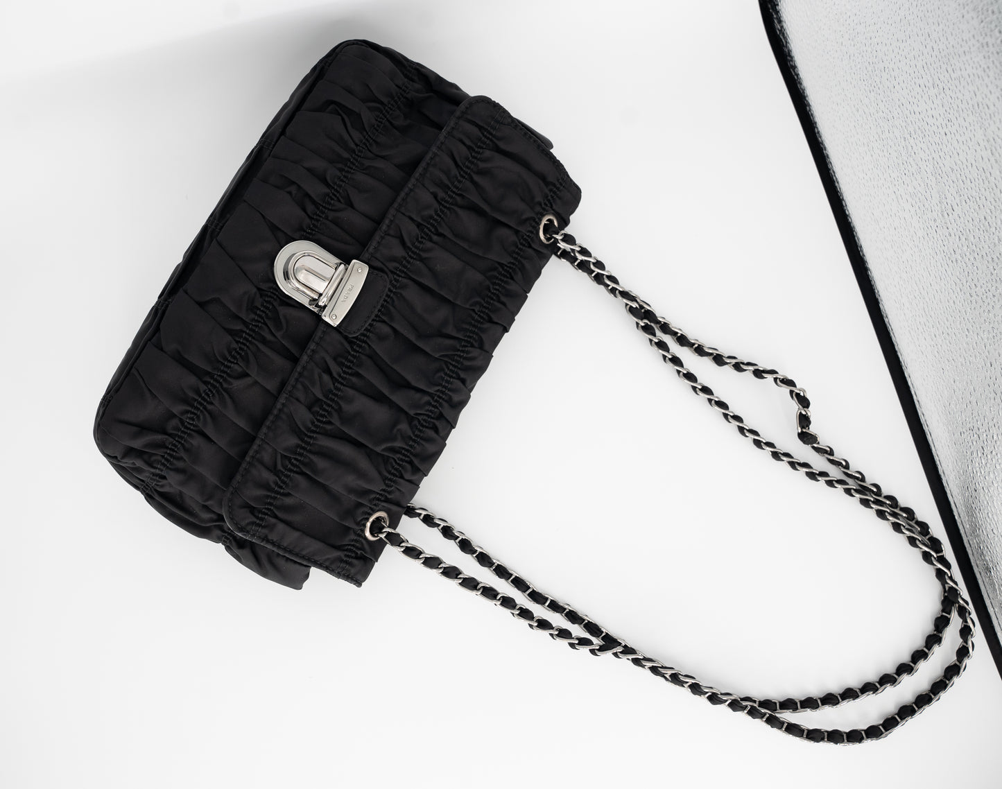 Prada Nylon Crossbody Tessuto Gaufre Shoulder Bag Silver Hardware