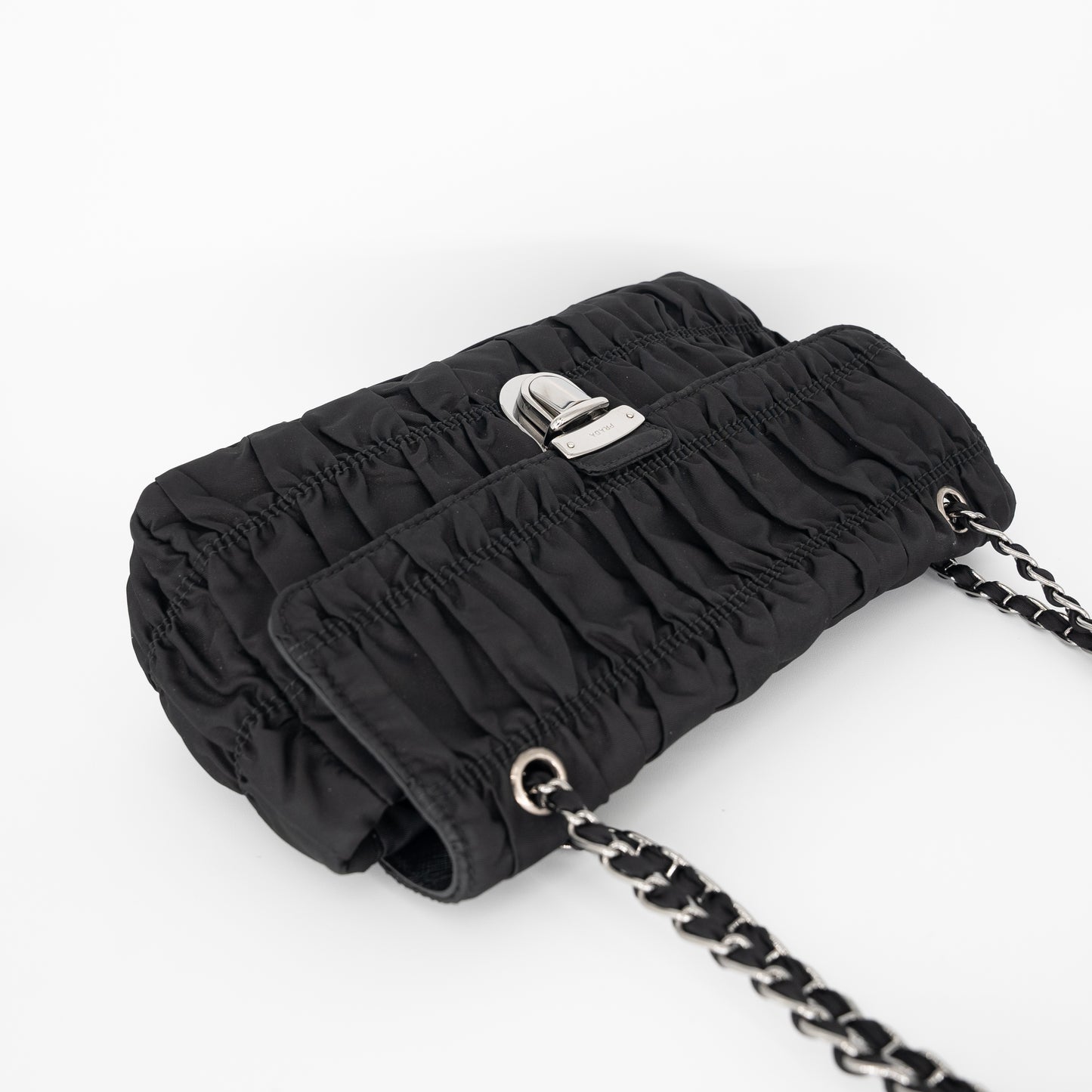Prada Nylon Crossbody Tessuto Gaufre Shoulder Bag Silver Hardware