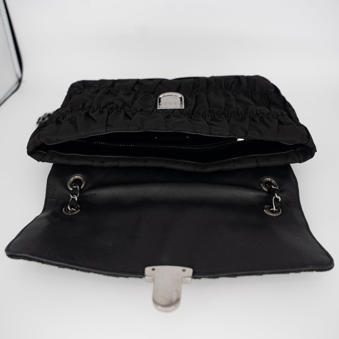Prada Nylon Crossbody Tessuto Gaufre Shoulder Bag Silver Hardware