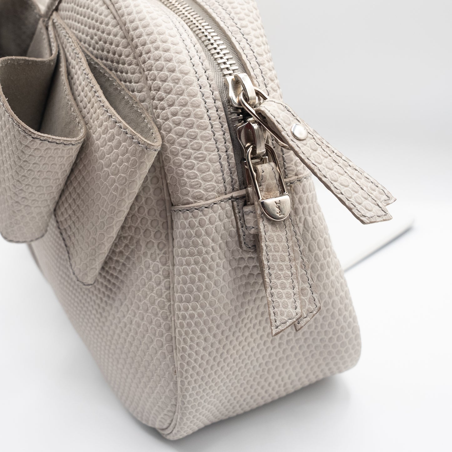 Yves Saint Laurent Rare Y-Bow Exotic Lizard Bowler Handbag Rare