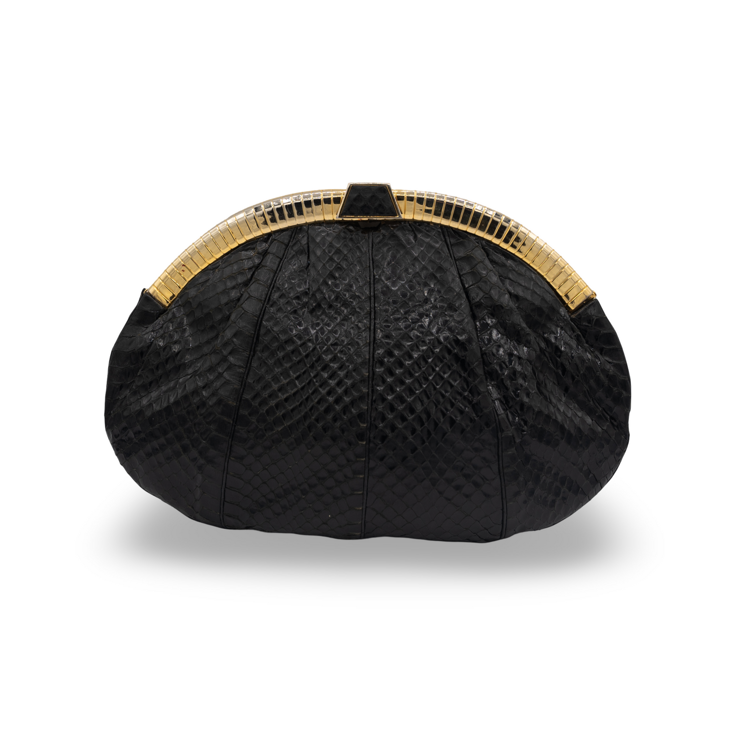 Judith Leiber Exotic Snakeskin Clutch Hand Bag Gold Chain