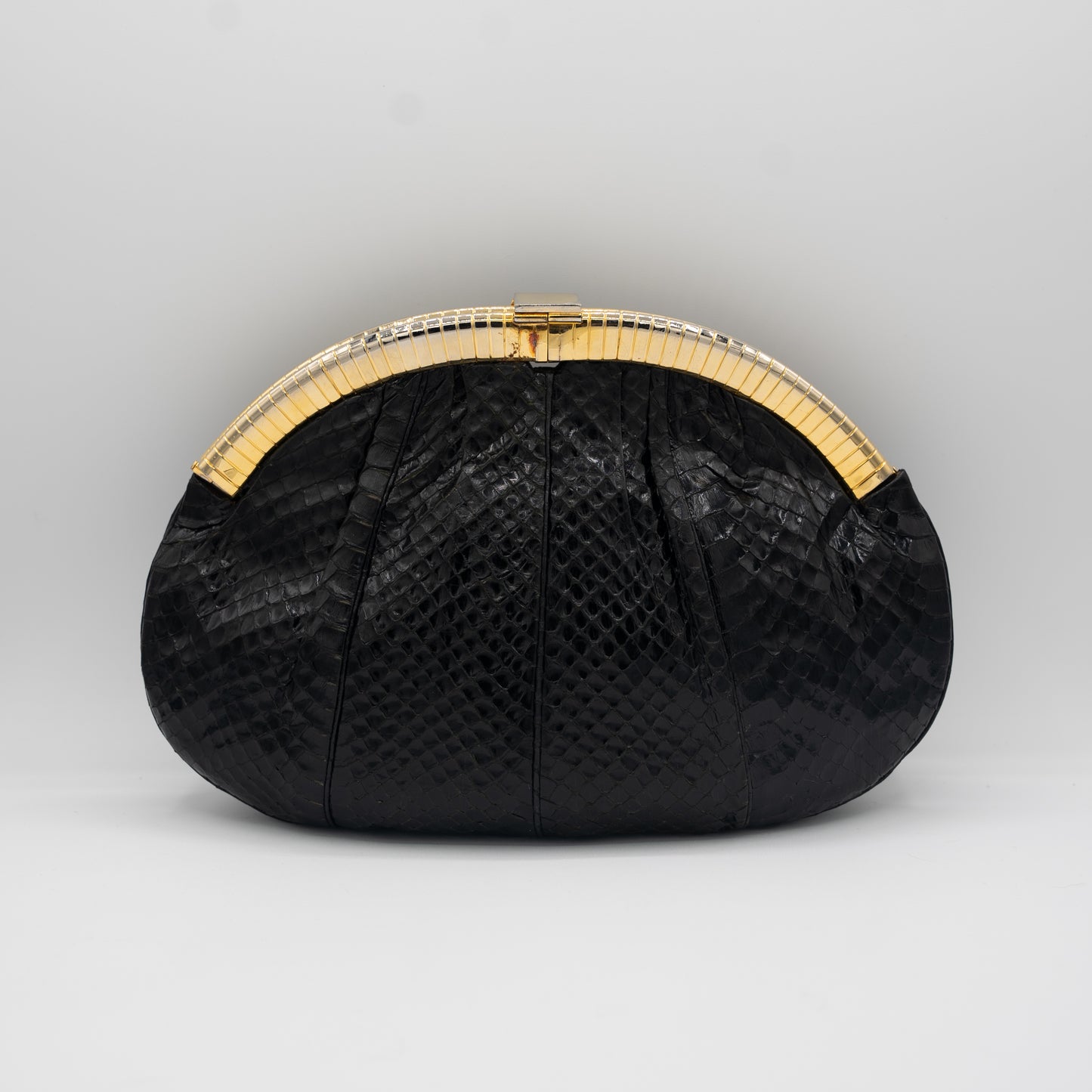 Judith Leiber Exotic Snakeskin Clutch Hand Bag Gold Chain