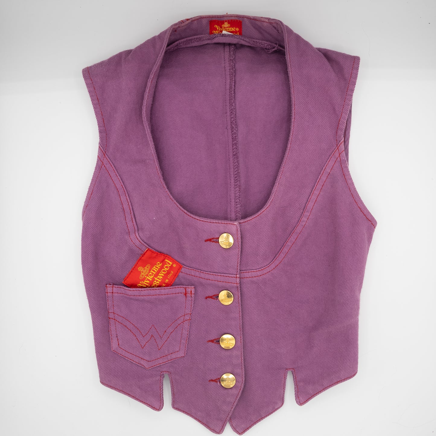 Vivienne Westwood S/S 1994 "Cafe Society" Vintage Denim Purple Matching Skirt Vest Set