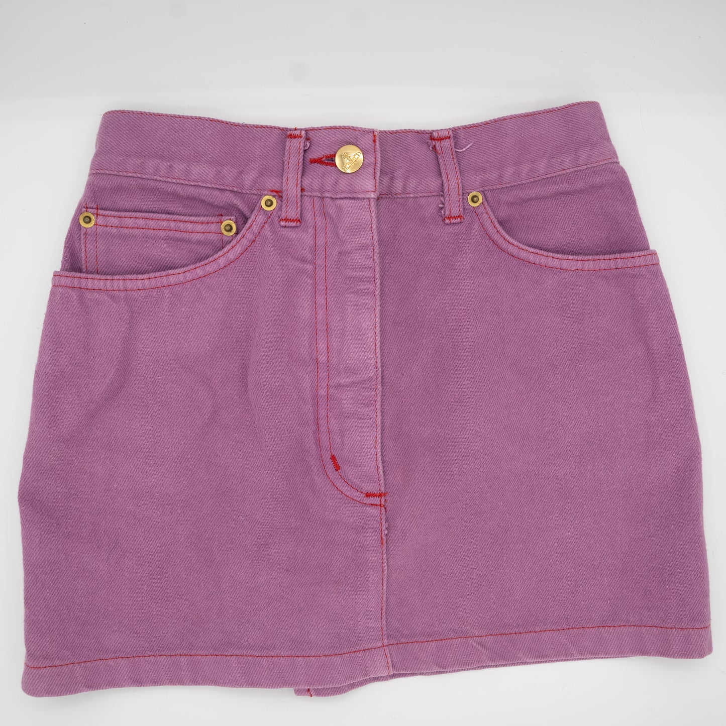 Vivienne Westwood S/S 1994 "Cafe Society" Vintage Denim Purple Matching Skirt Vest Set