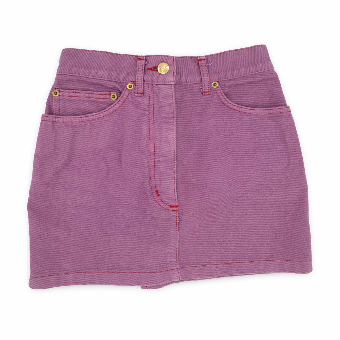 Vivienne Westwood S/S 1994 "Cafe Society" Vintage Denim Purple Matching Skirt Vest Set