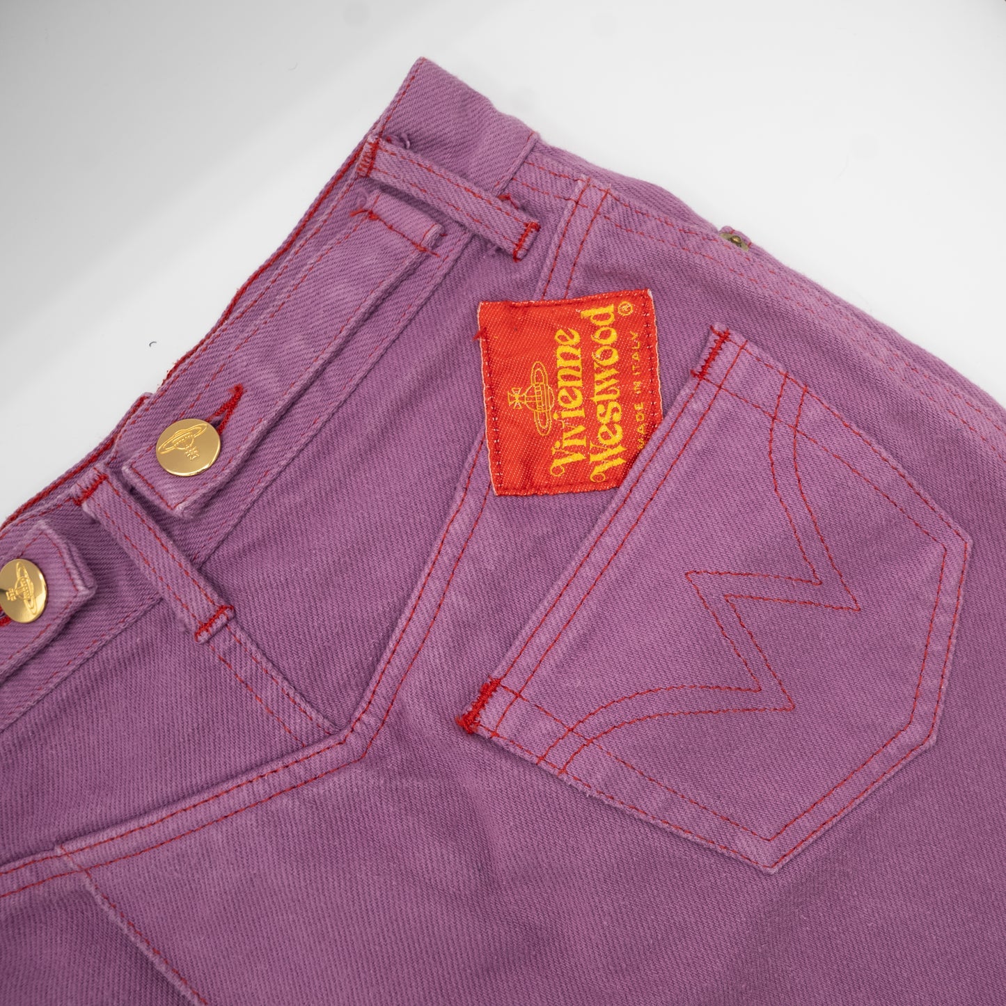 Vivienne Westwood S/S 1994 "Cafe Society" Vintage Denim Purple Matching Skirt Vest Set