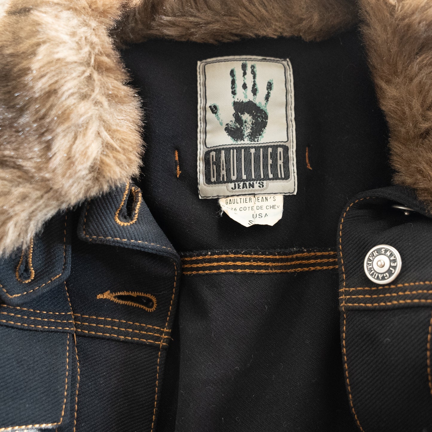 Jean Paul Gaulter Vintage 1990's Fur Collar Denim Cropped Jacket