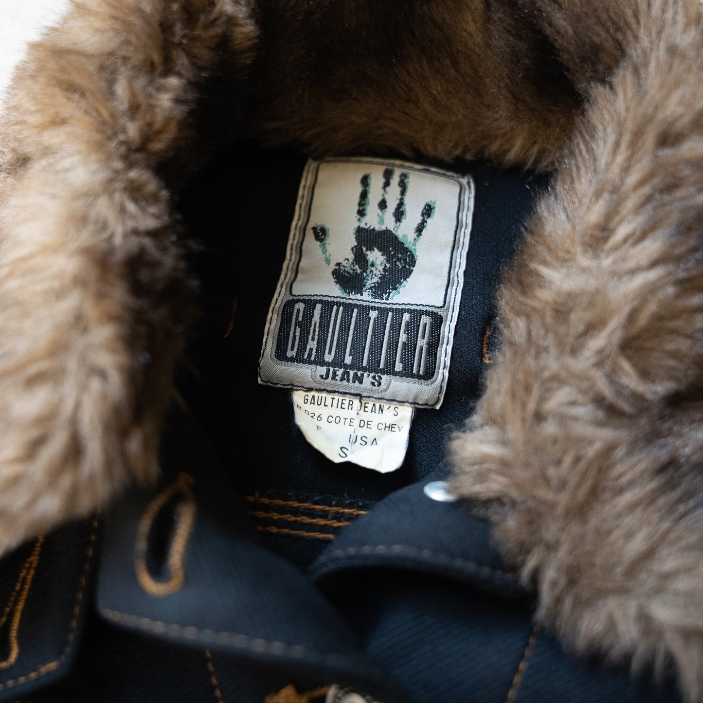 Jean Paul Gaulter Vintage 1990's Fur Collar Denim Cropped Jacket