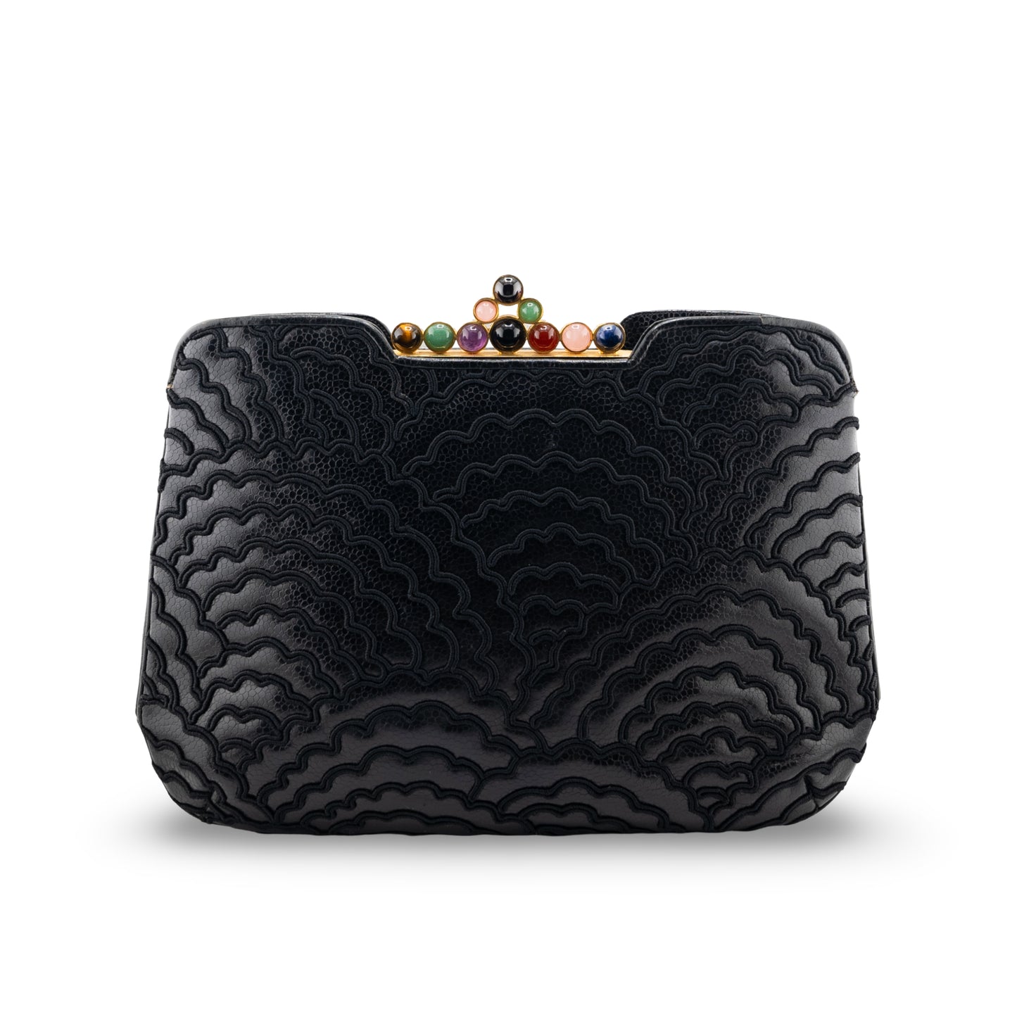 Judith Leiber Rare Vintage Shoulder Bag Crystal Gemstone Black Exotic Embroidered