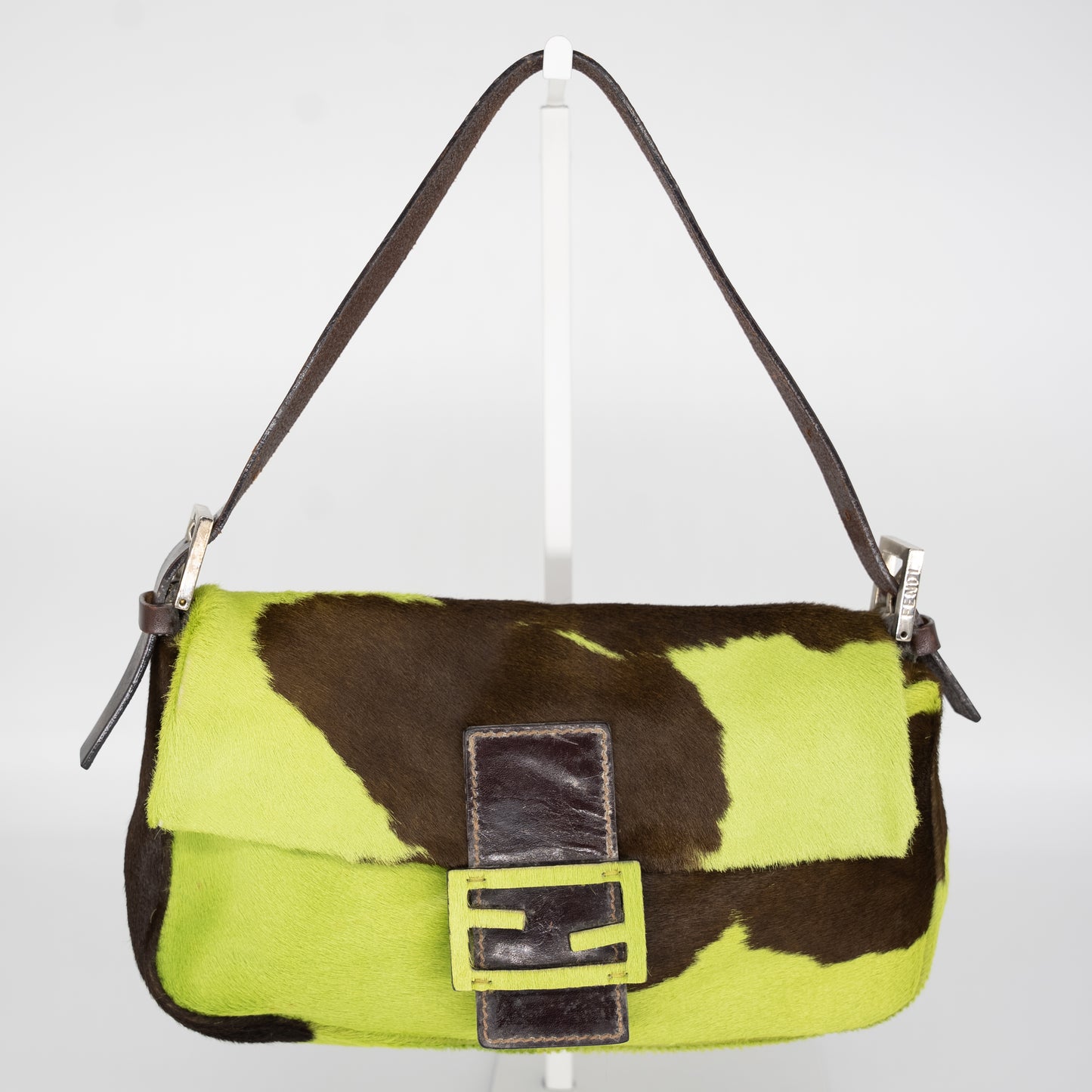 Fendi Baguette Vintage Pony Hair Green Cow Print Rare
