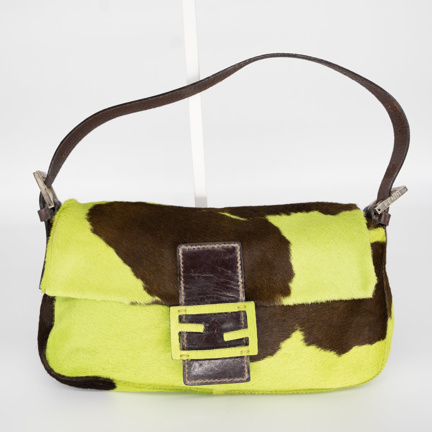 Fendi Baguette Vintage Pony Hair Green Cow Print Rare