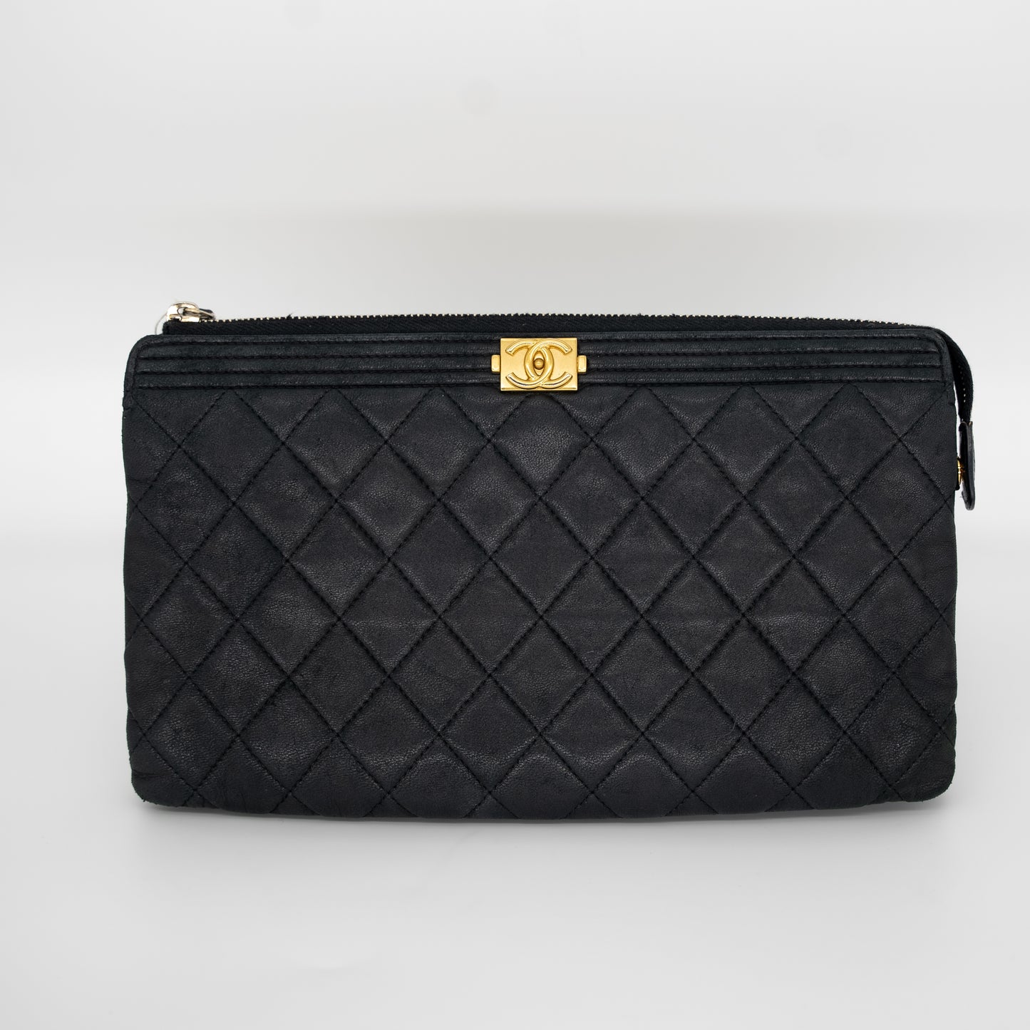 Chanel Boy Clutch Black and Gold Calfskin Medium