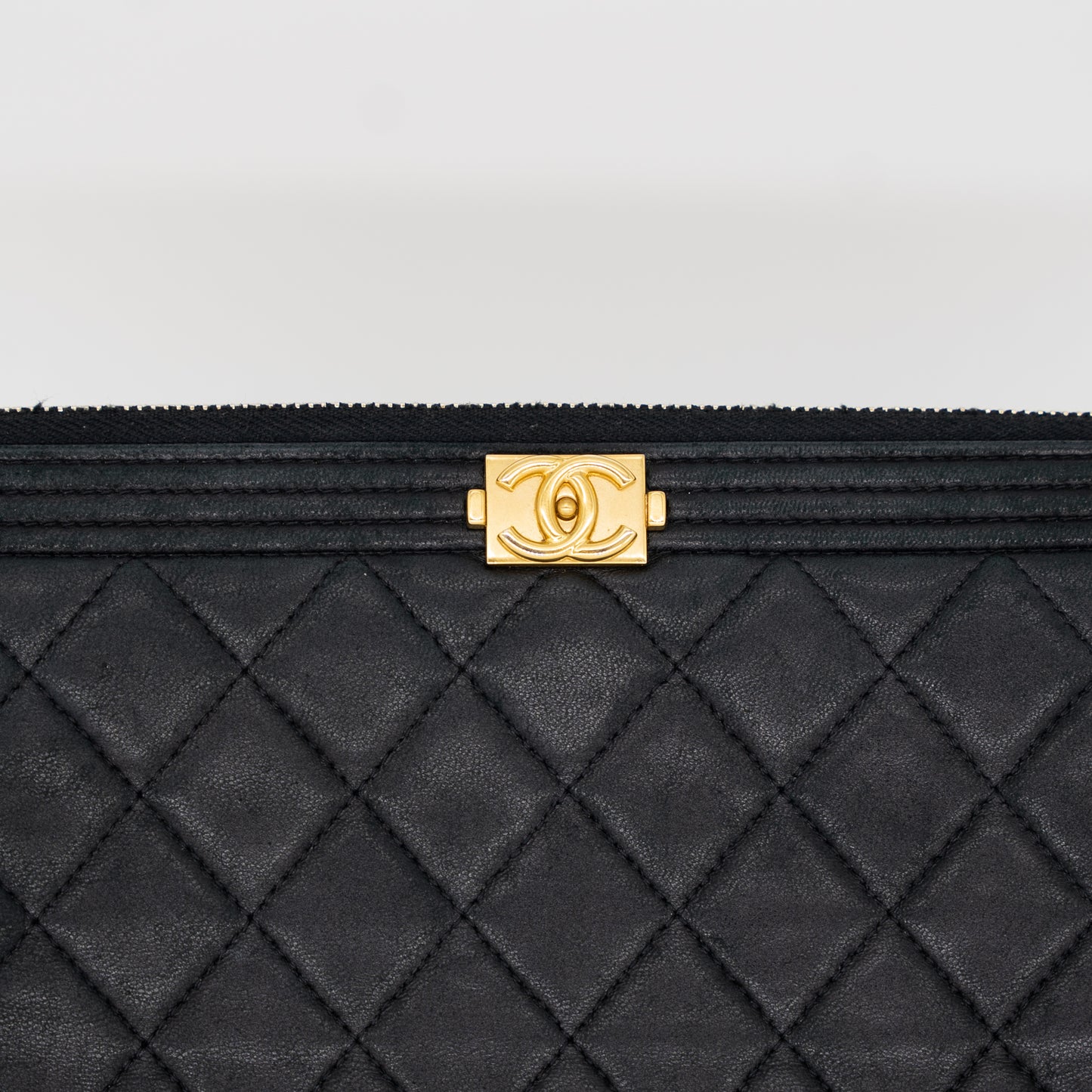 Chanel Boy Clutch Black and Gold Calfskin Medium