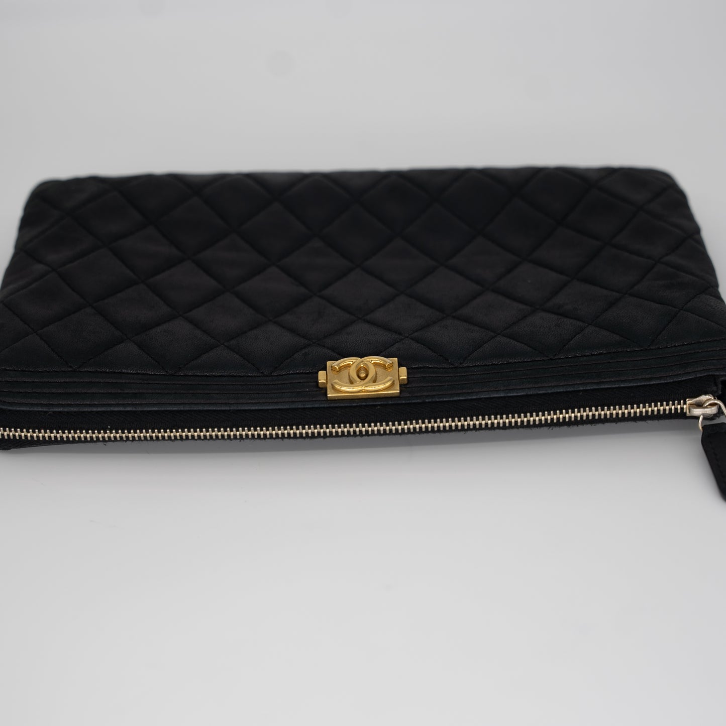 Chanel Boy Clutch Black and Gold Calfskin Medium