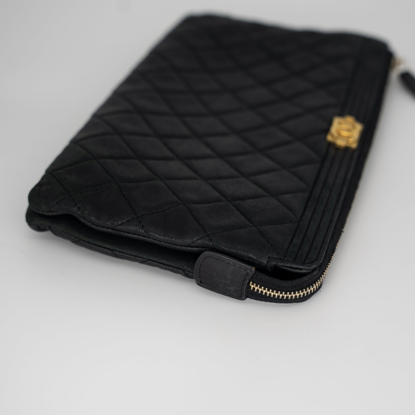 Chanel Boy Clutch Black and Gold Calfskin Medium