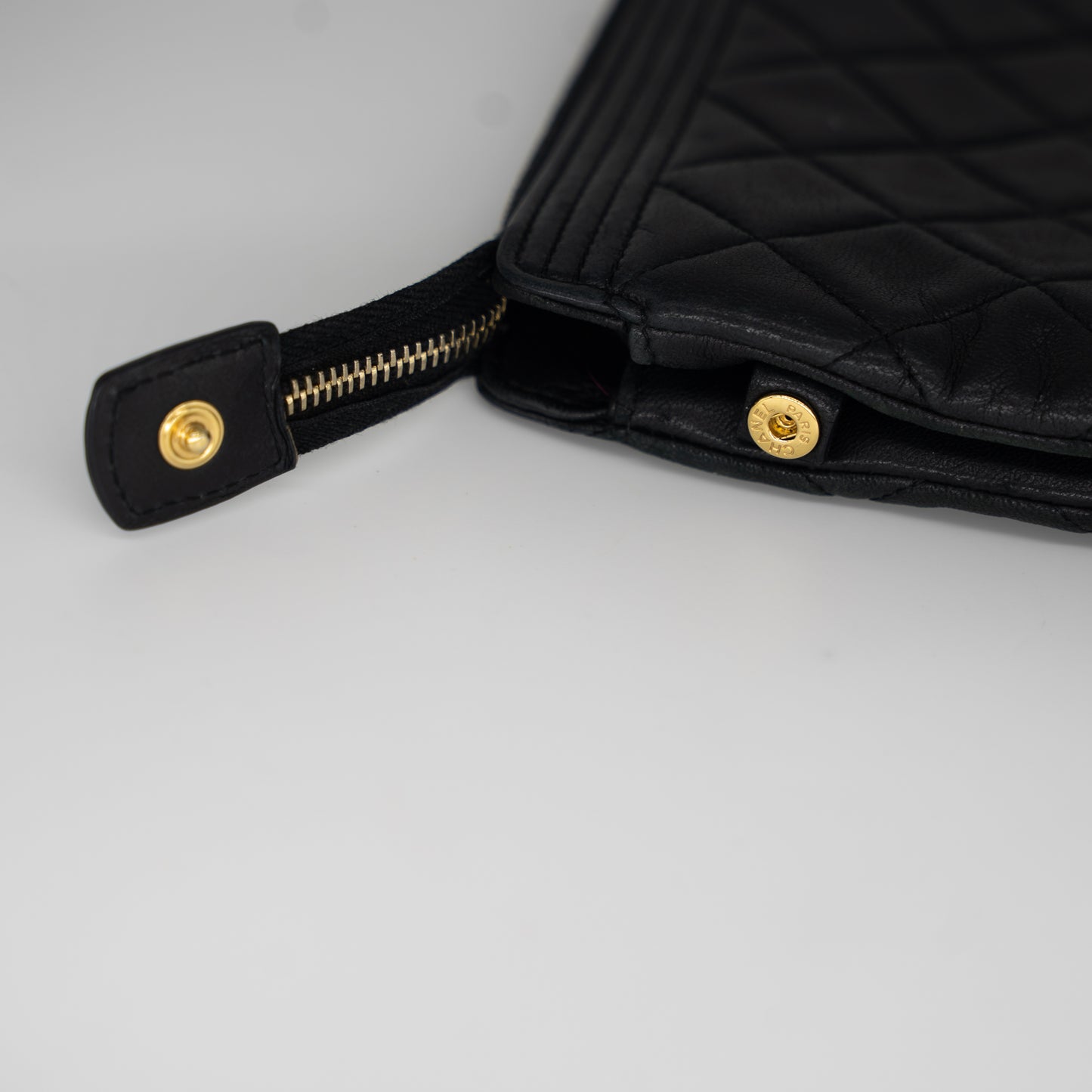 Chanel Boy Clutch Black and Gold Calfskin Medium