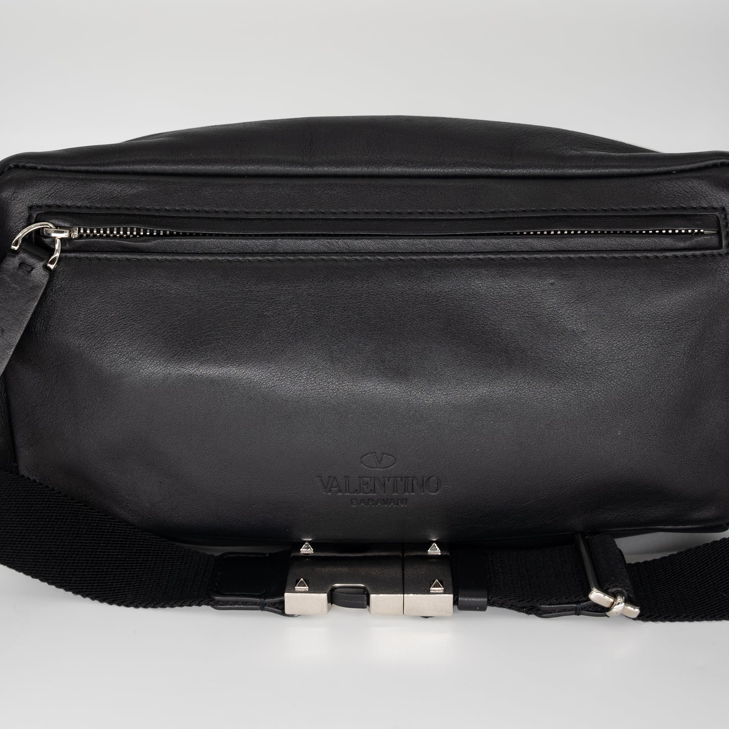 Valentino Garavani Calfskin Go Logo Black White Belt Bag