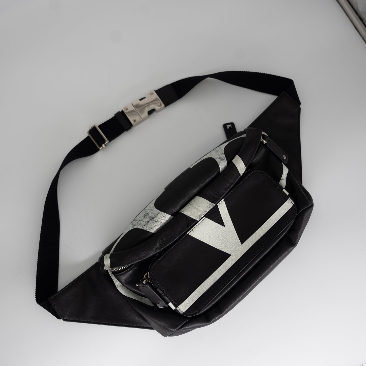 Valentino Garavani Calfskin Go Logo Black White Belt Bag