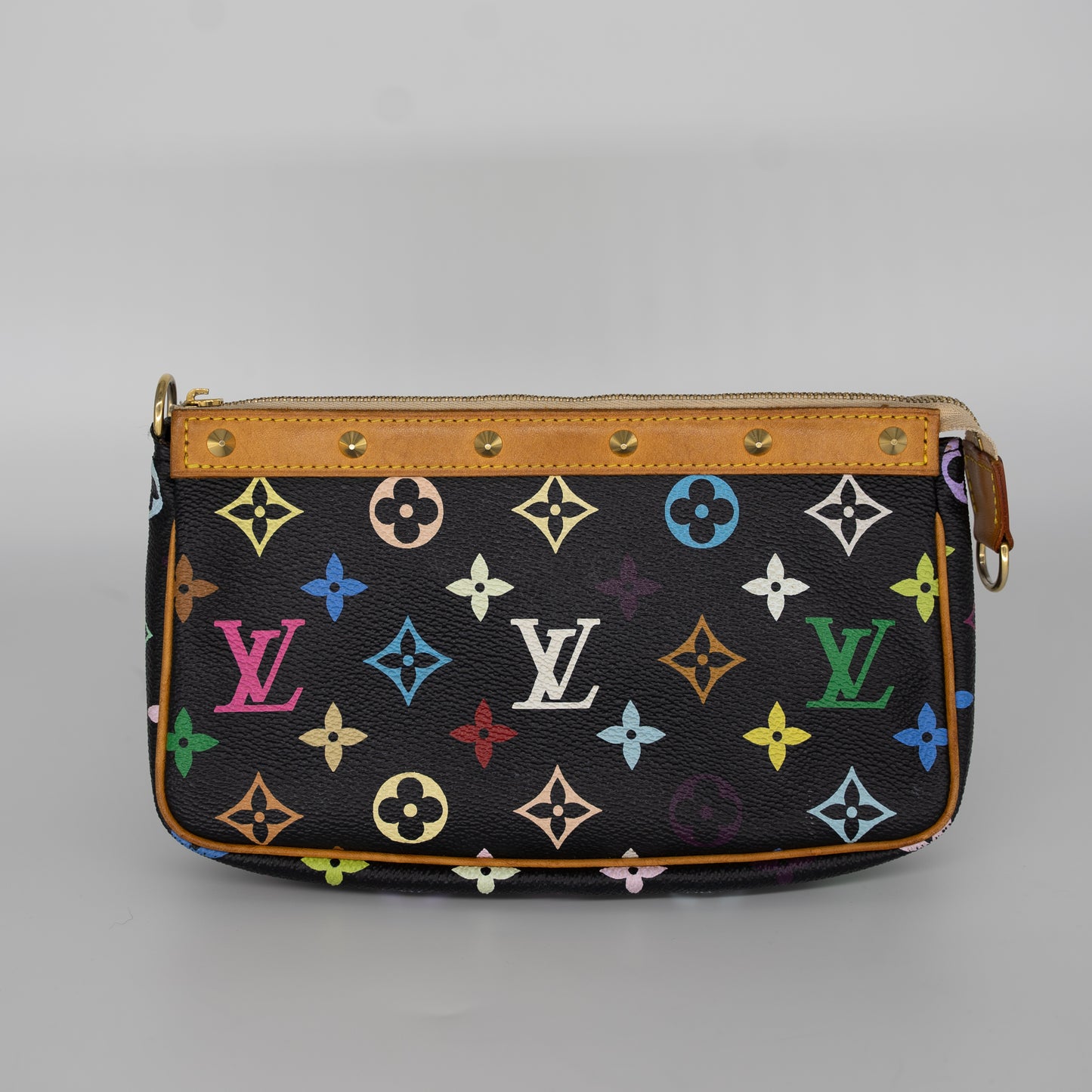 Louis Vuitton Limited Edition Takashi Murakami Multicolor Black Pochette + Crossbody Strap