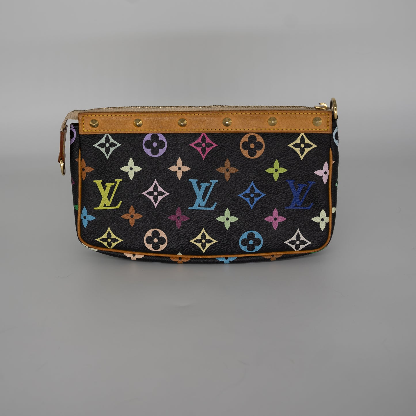Louis Vuitton Limited Edition Takashi Murakami Multicolor Black Pochette + Crossbody Strap