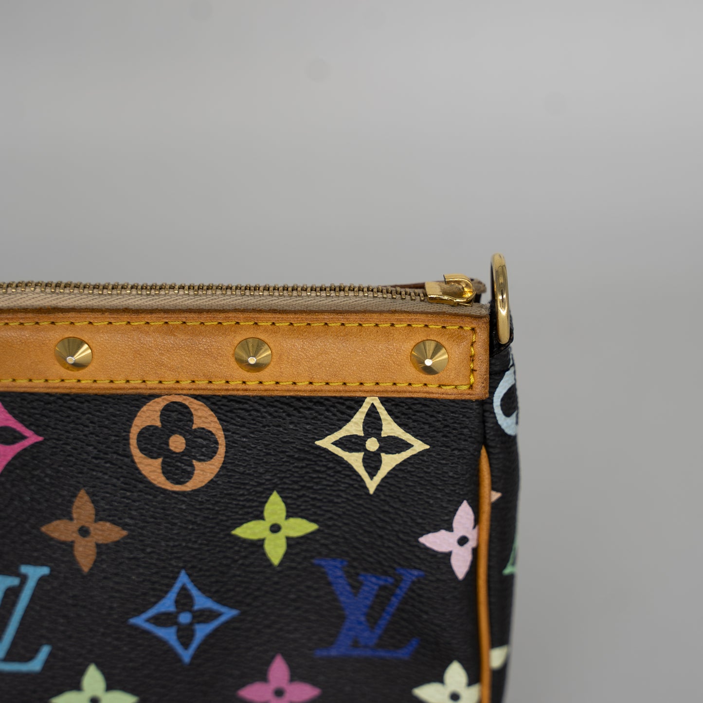 Louis Vuitton Limited Edition Takashi Murakami Multicolor Black Pochette + Crossbody Strap