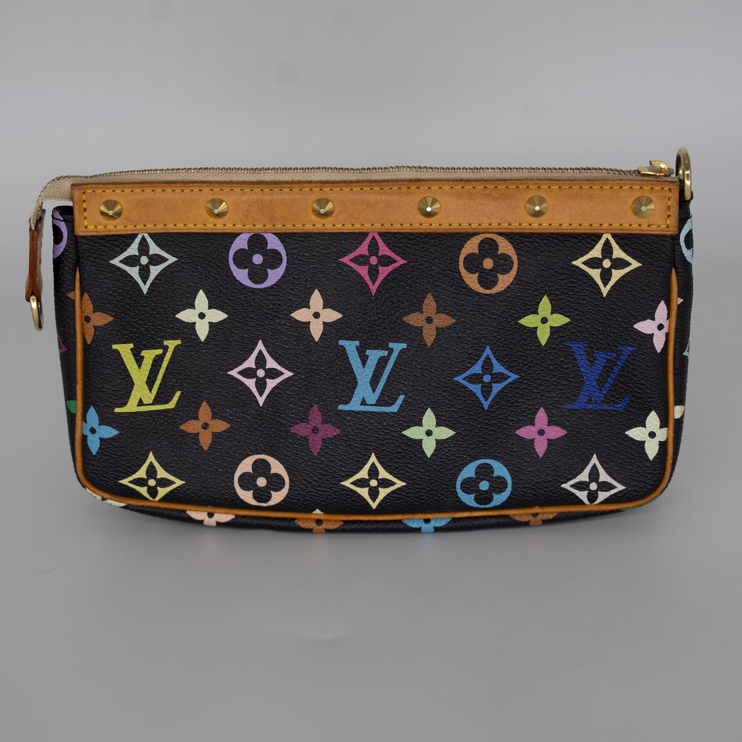 Louis Vuitton Limited Edition Takashi Murakami Multicolor Black Pochette + Crossbody Strap