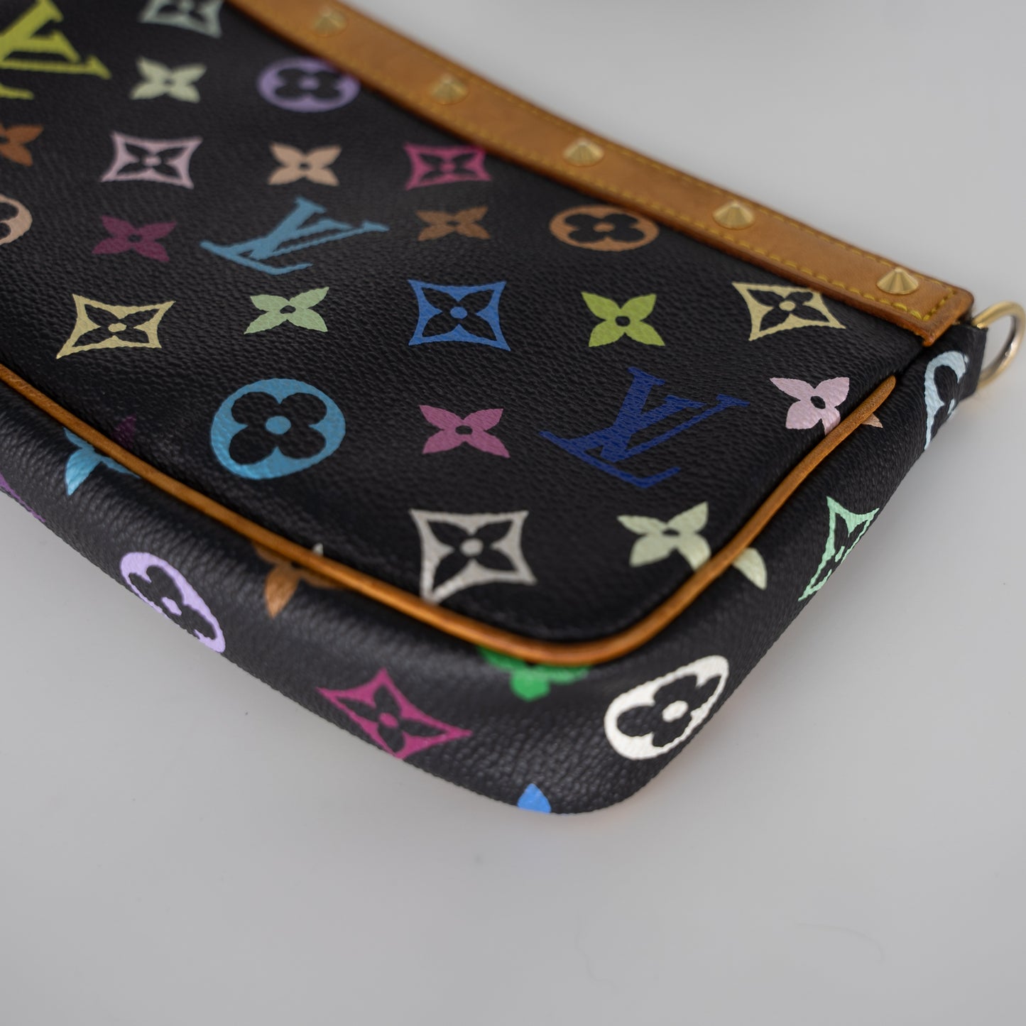 Louis Vuitton Limited Edition Takashi Murakami Multicolor Black Pochette + Crossbody Strap