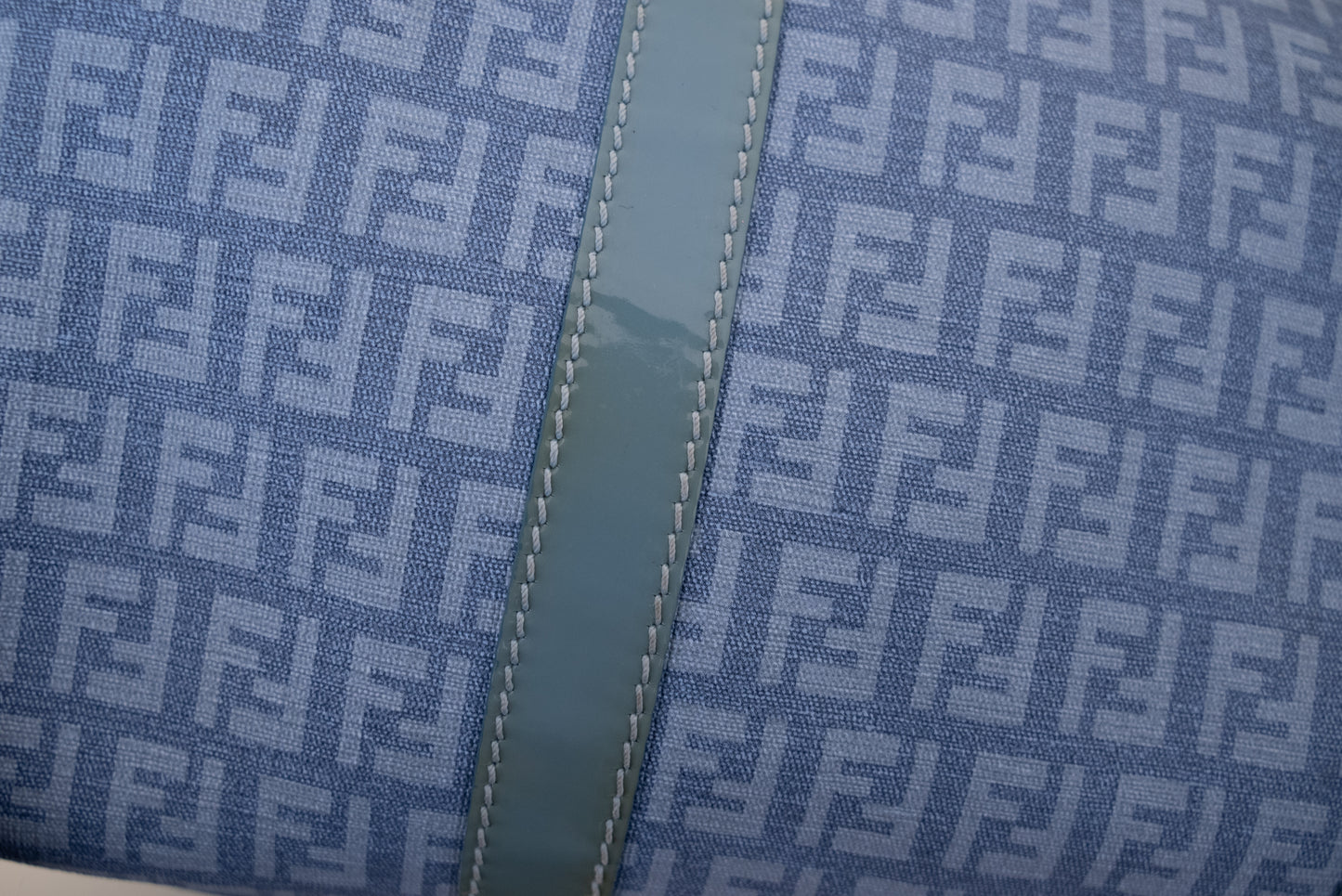 Fendi Zucchino Spalmati Canvas + Patent Leather Bauletto Boston Bag - Blue