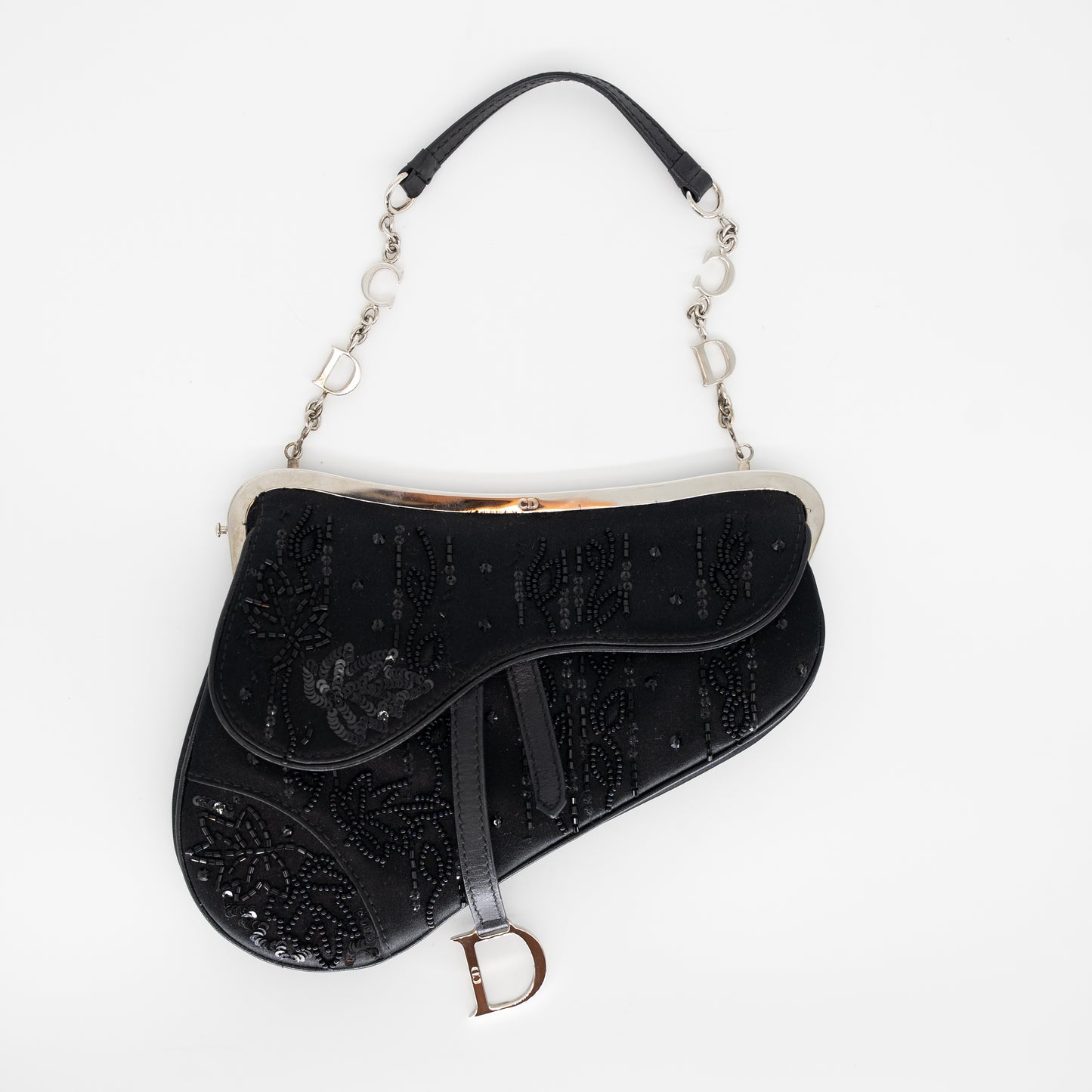 Christian Dior Embellished Beaded Black Mini Saddle Bag Limited Edition - Rare