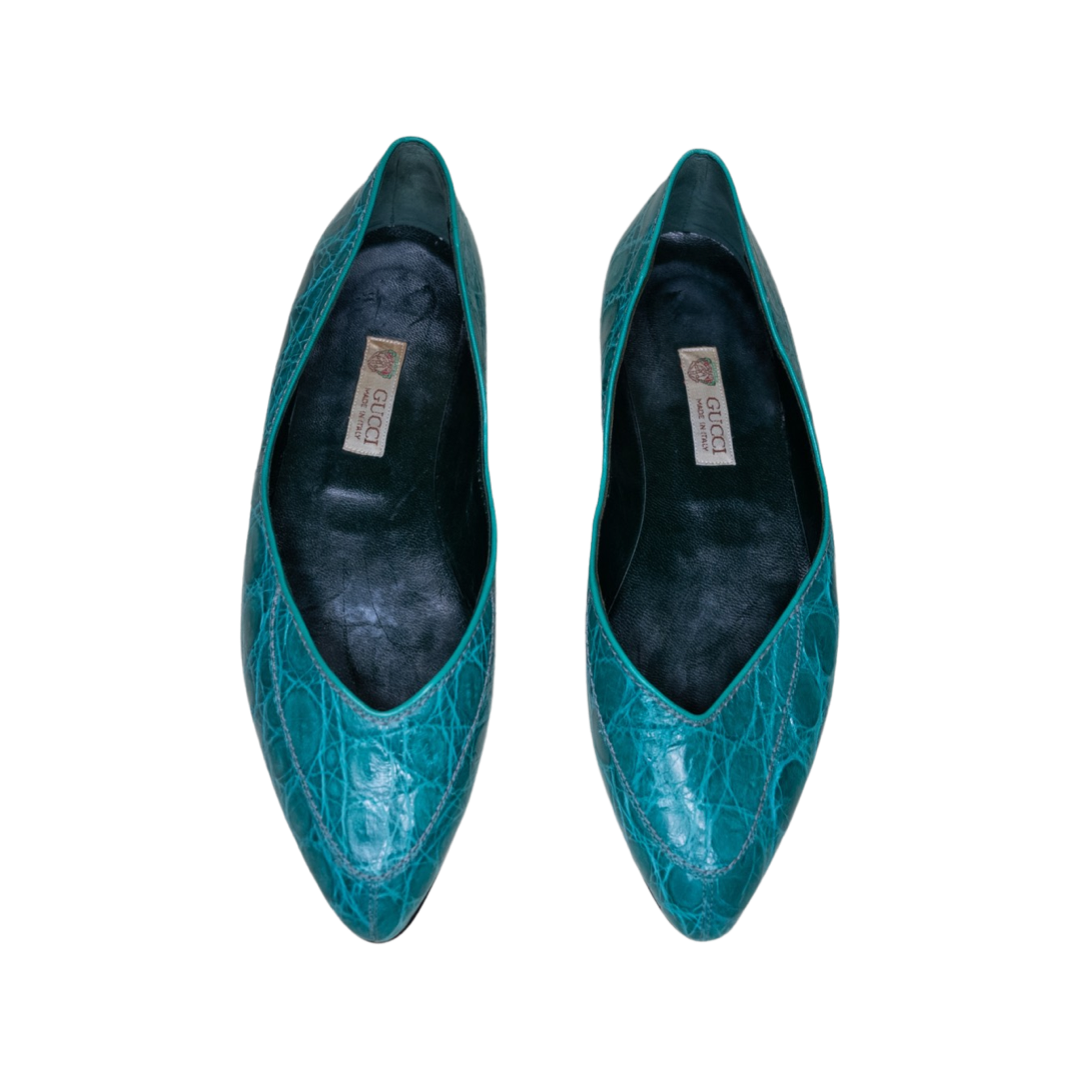 Gucci Alligator Flats - Blue Size 38