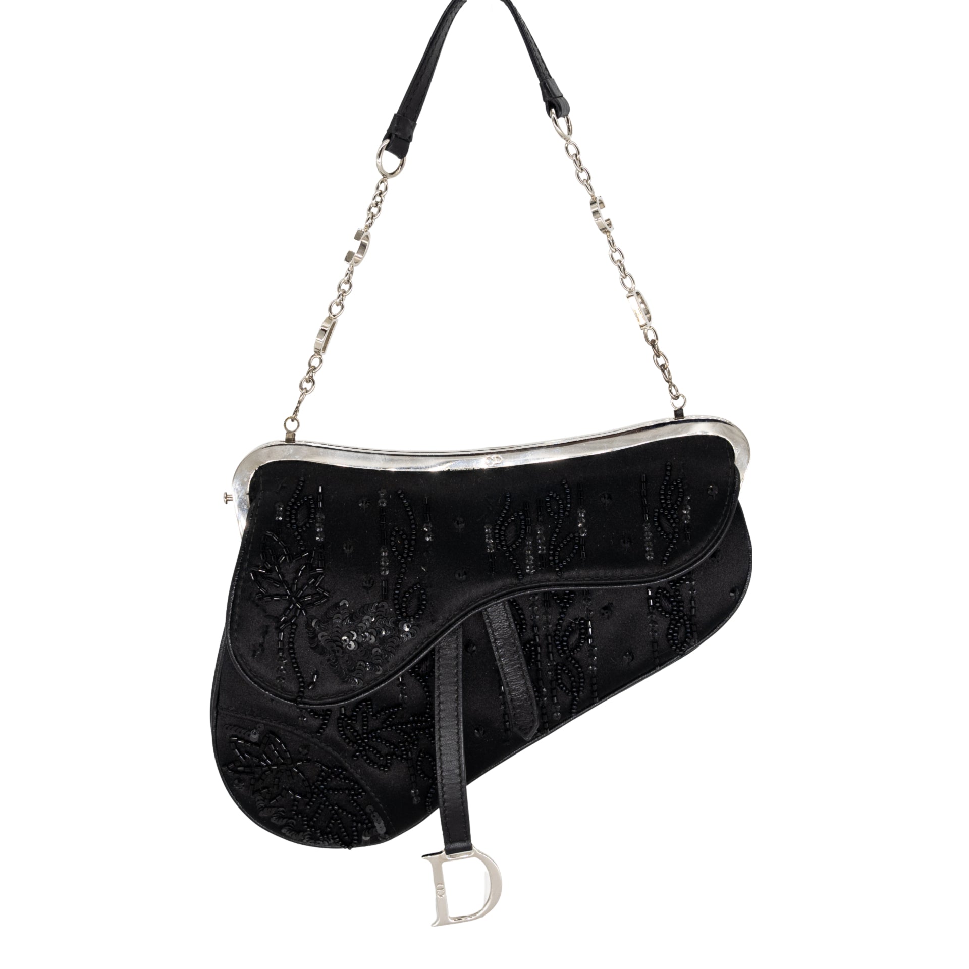 Christian Dior Embellished Beaded Black Mini Saddle Bag Limited