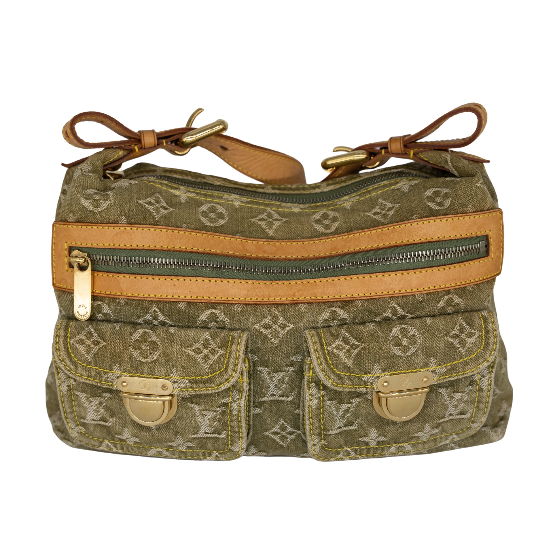 LOUIS VUITTON Green Denim LV Monogram Logo Baggy Top Handle Shoulder Bag