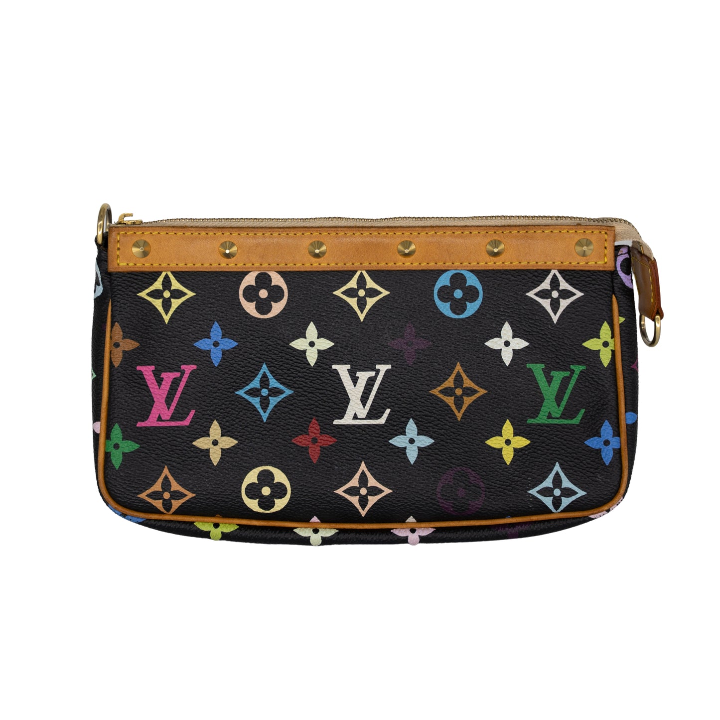 Louis Vuitton Limited Edition Takashi Murakami Multicolor Black Pochette + Crossbody Strap